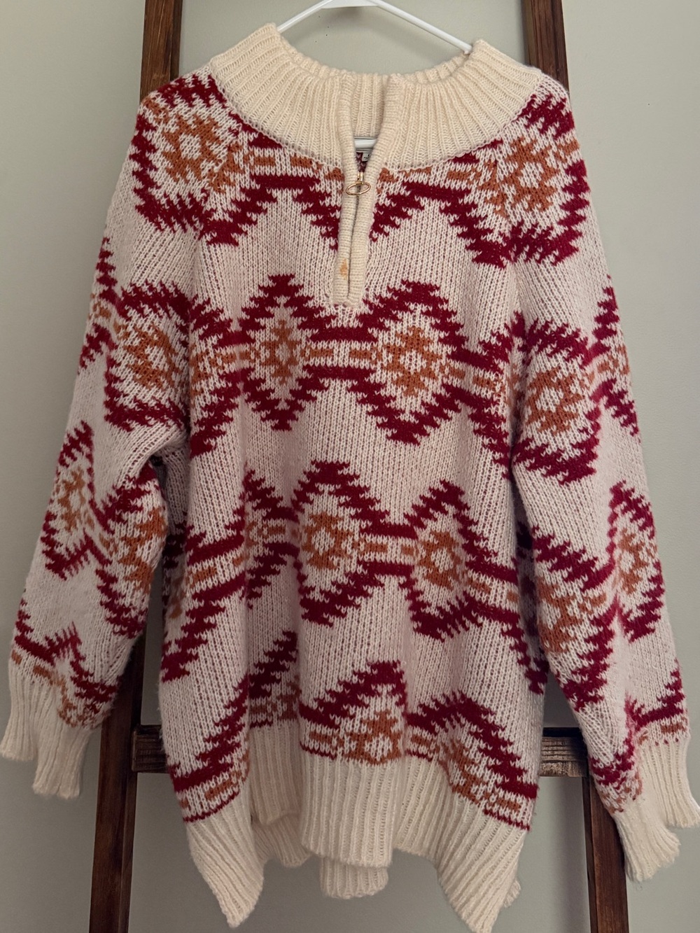 Simply Southern Cream, Red, and Rust quarterzip Sweater
